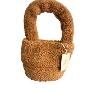 Fadivo New York Brown Sherpa Teddy Bucket Bag Handbag Baguette Snap Closure NWT